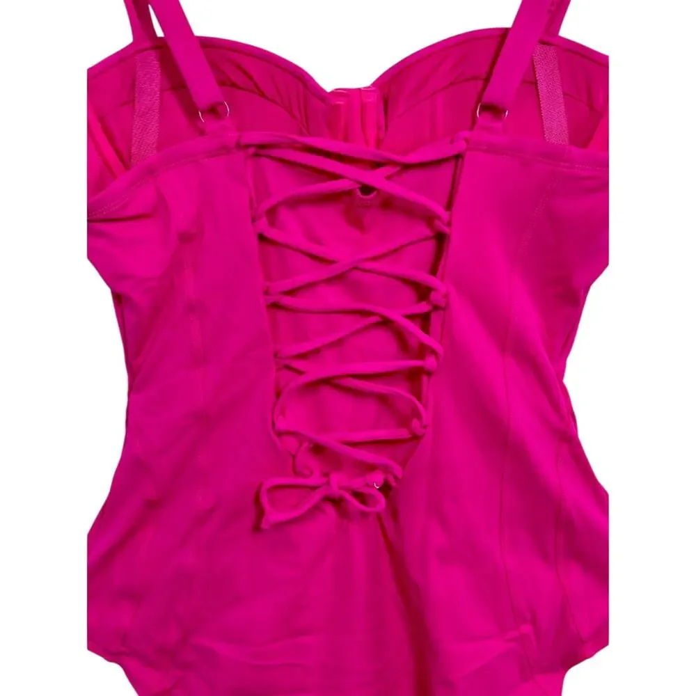NEW TA3 Pushy Pink Underwire Corset One Piece Swimsuit Womens Size XL Reg Long A - Picture 5 of 10